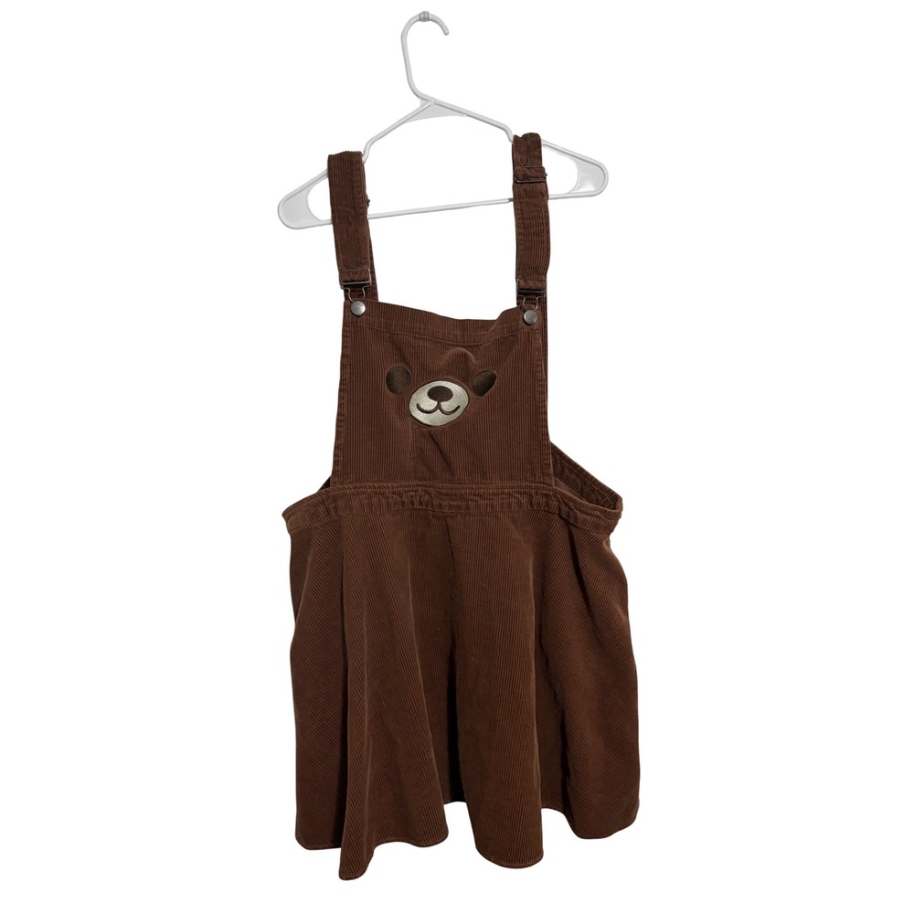 Hot Topic Bear Corduroy Overall Dress Brown Embroidered Pinafore Pockets Size 2X